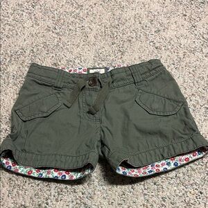 Mini Boden Girls Olive Green Cotton Cargo Shorts with Floral Trim